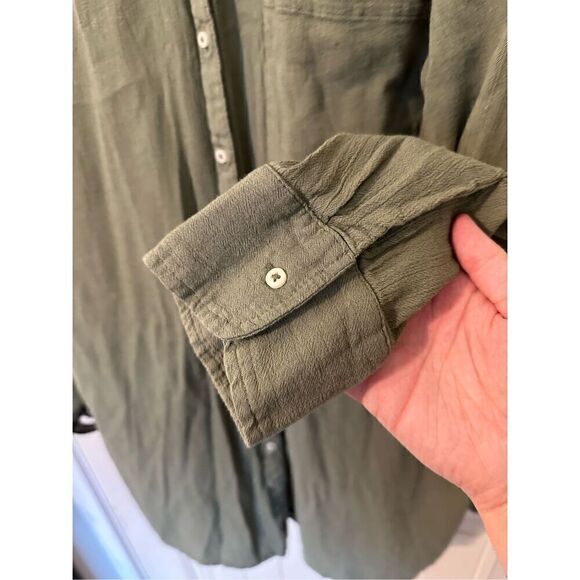 Aerie Button Front Green Long Sleeve Lightweight Collared Top Women’s Small - Picture 4 of 7